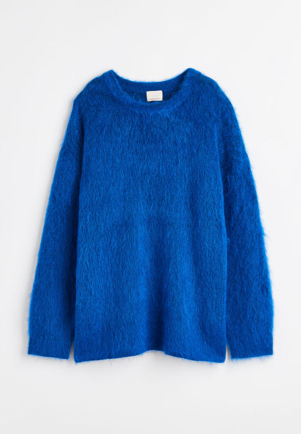 H & M - Stickad tröja i mohairmix - Blå