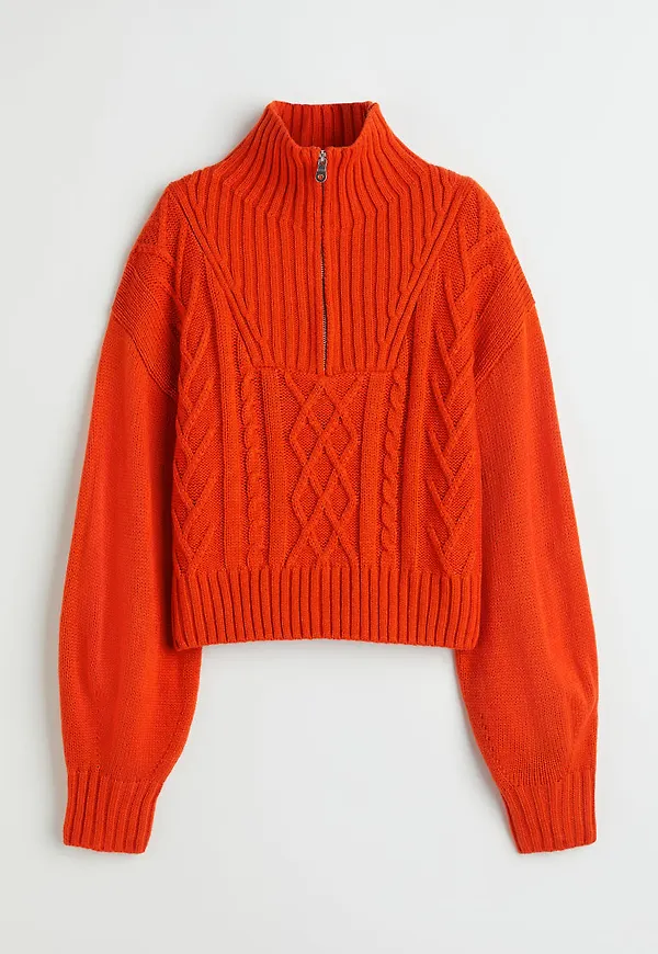 H & M - Stickad tröja med krage - Orange