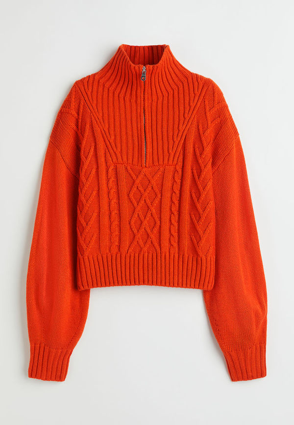 H & M - Stickad tröja med krage - Orange