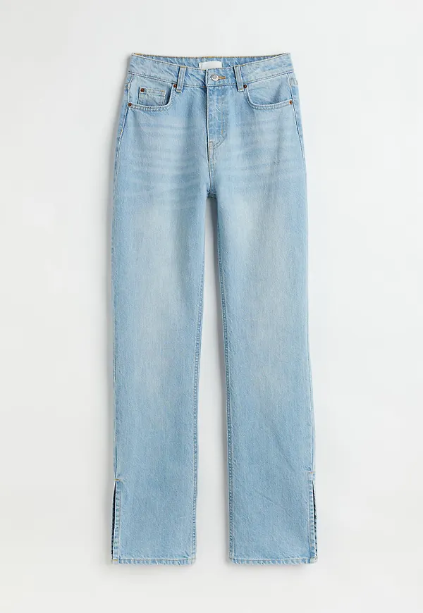 H & M - Straight High Split Jeans - Blå