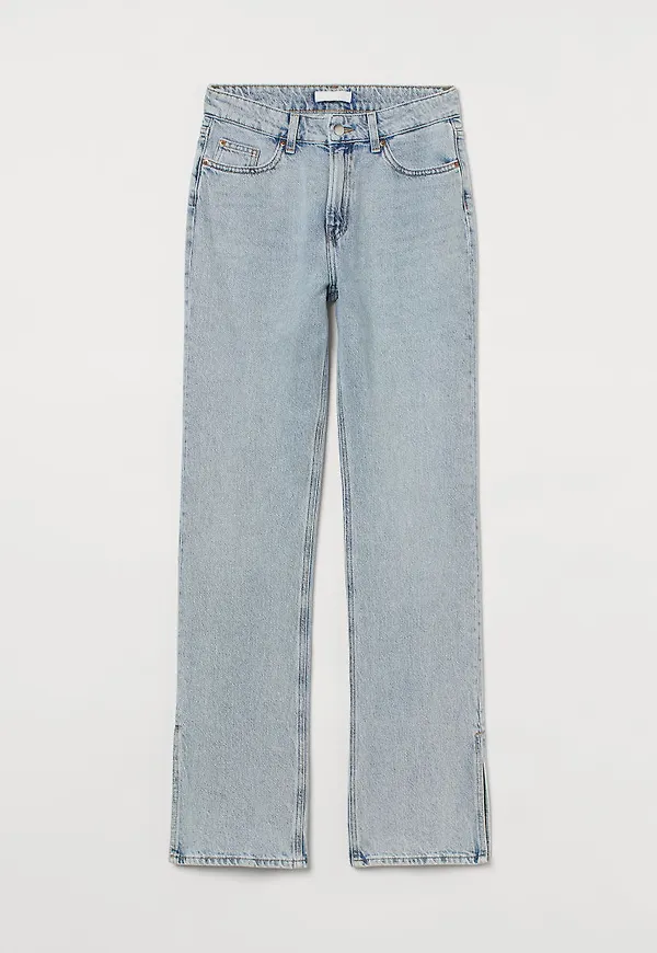 H & M - Straight High Split Jeans - Blå