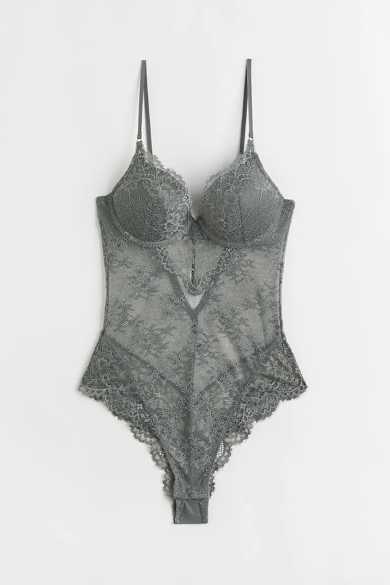 H & M - Stringbody med push up - Grön