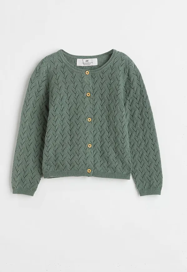 H & M - Strukturstickad kofta - Grön