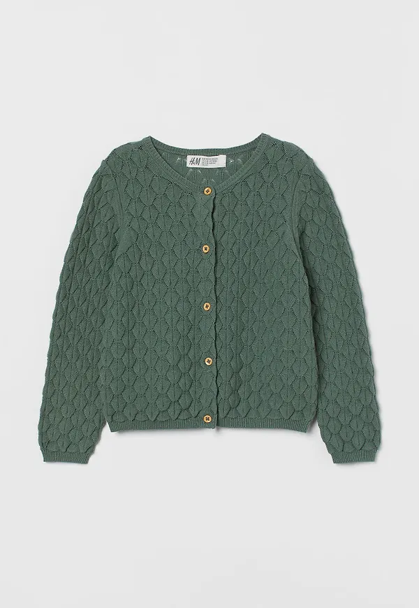 H & M - Strukturstickad kofta - Grön