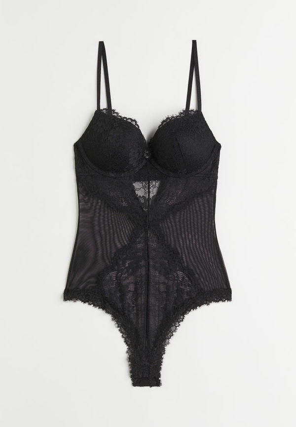 H & M - Super push up-body i spets - Svart