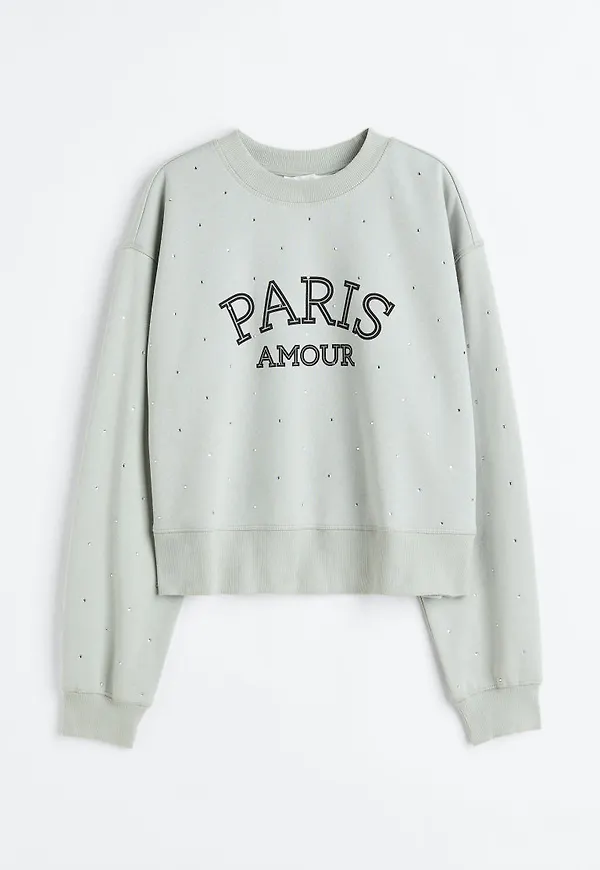H & M - Sweatshirt med strass - Turkos