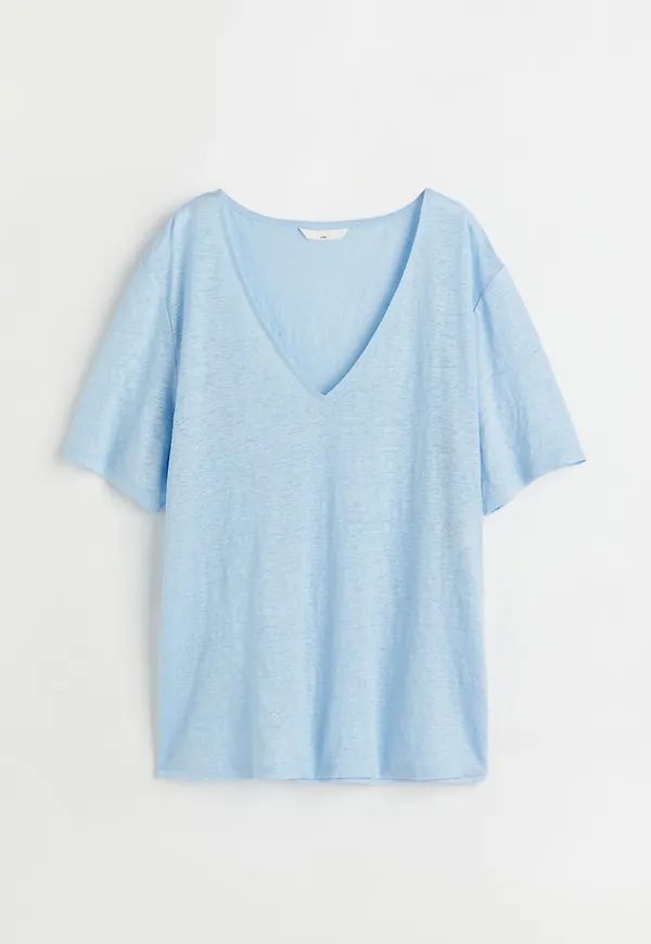 H & M - T-shirt i linnetrikå - Blå