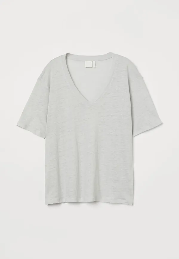 H & M - T-shirt i lintrikå - Grå