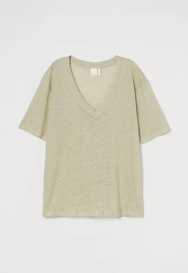 H & M - T-shirt i lintrikå - Grön