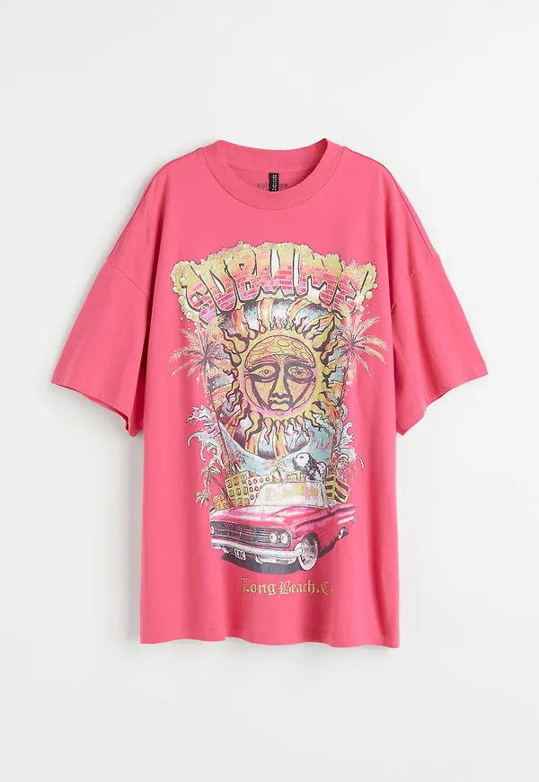 H & M - T-shirt med tryck - Rosa