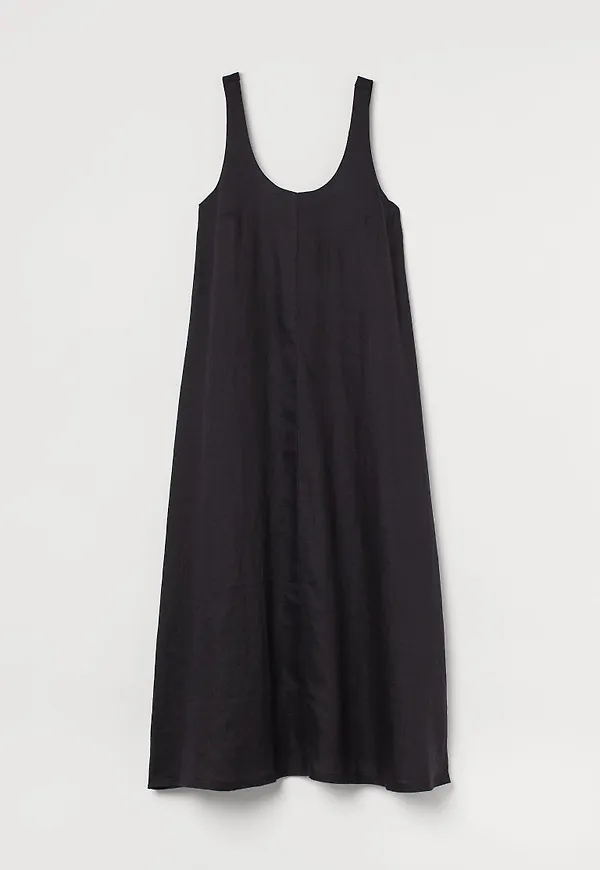 H & M - Utställd linneklänning - Svart