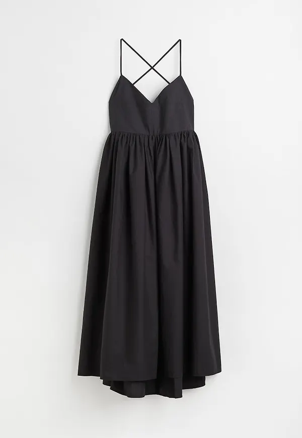 H & M - V-ringad bomullsklänning - Svart