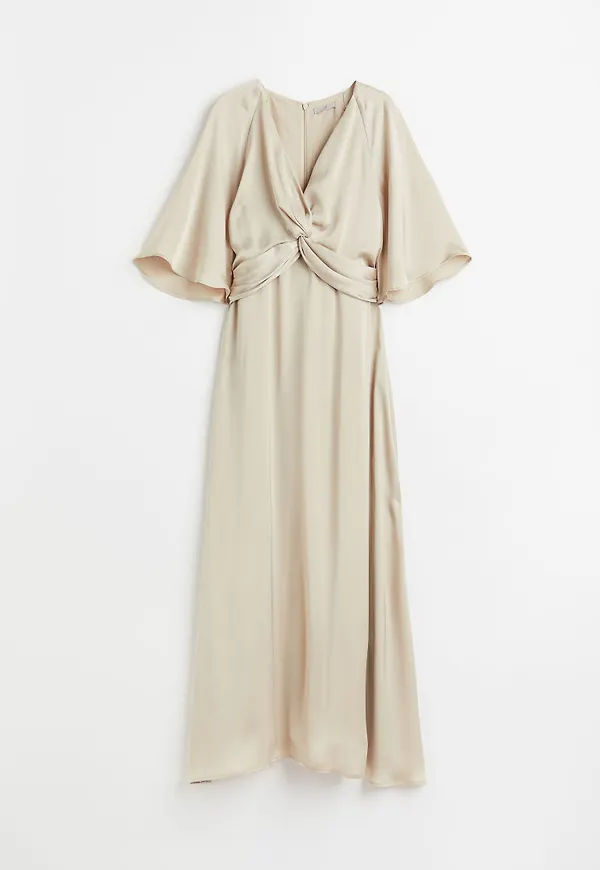 H & M - V-ringad satinklänning - Beige