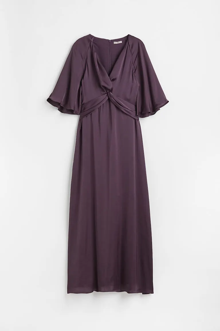 H & M - V-ringad satinklänning - Lila