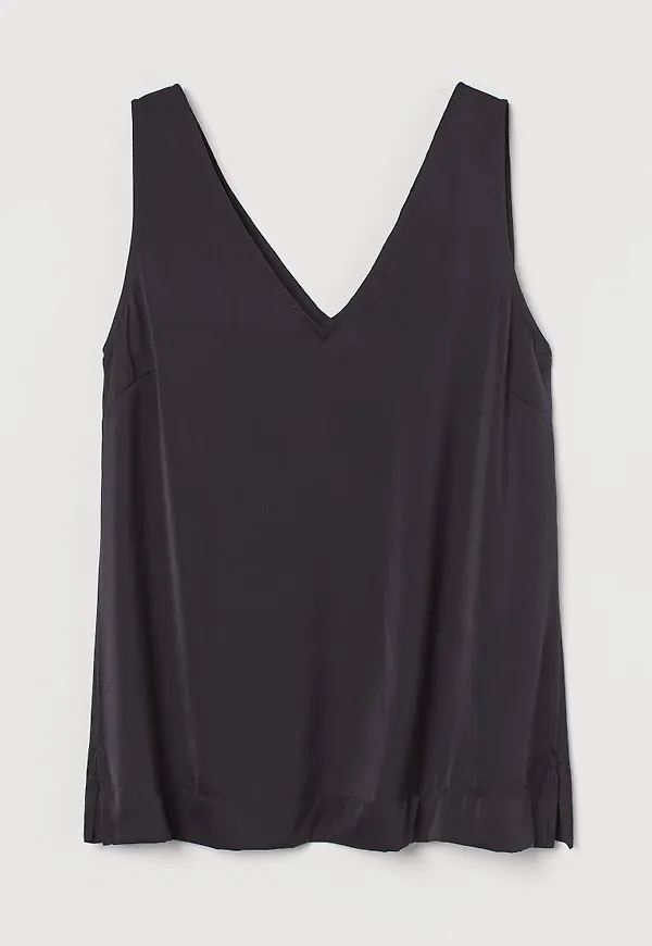 H & M - V-ringad satintopp - Grå