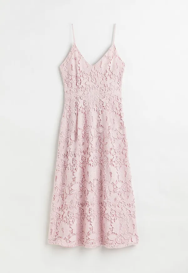 H & M - V-ringad spetsklänning - Rosa