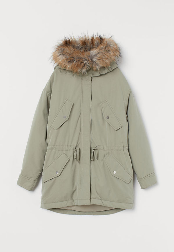 H & M - Vadderad parkas med huva - Grön