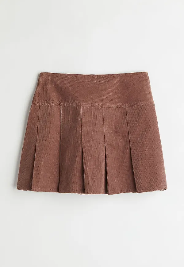 H & M - Veckad manchesterkjol - Beige