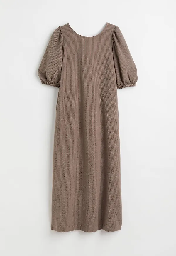 H & M - Våfflad trikåklänning - Brun