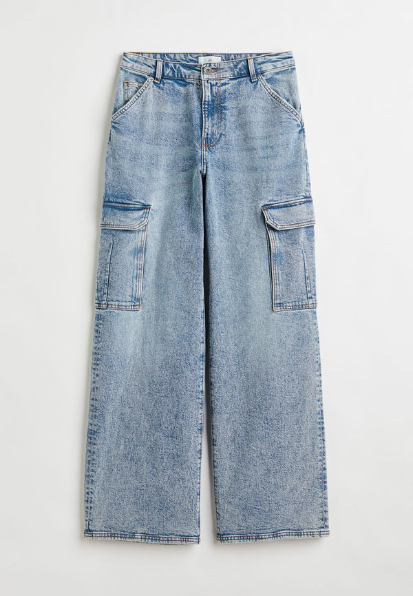 H & M - Wide Regular Cargo Jeans - Blå