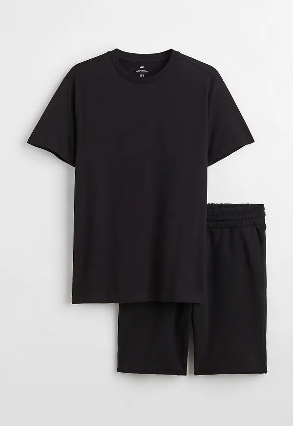 H&M 2-delat Set Med T-shirt Och Shorts Regular Fit Svart i storlek M
