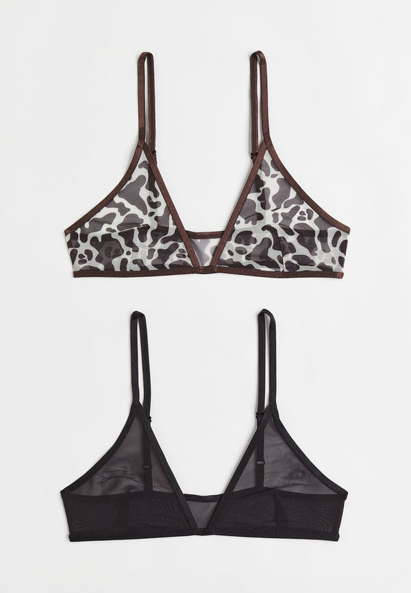 H&M 2-pack Bh-topp I Mesh Svart/mönstrad, BHs i storlek S