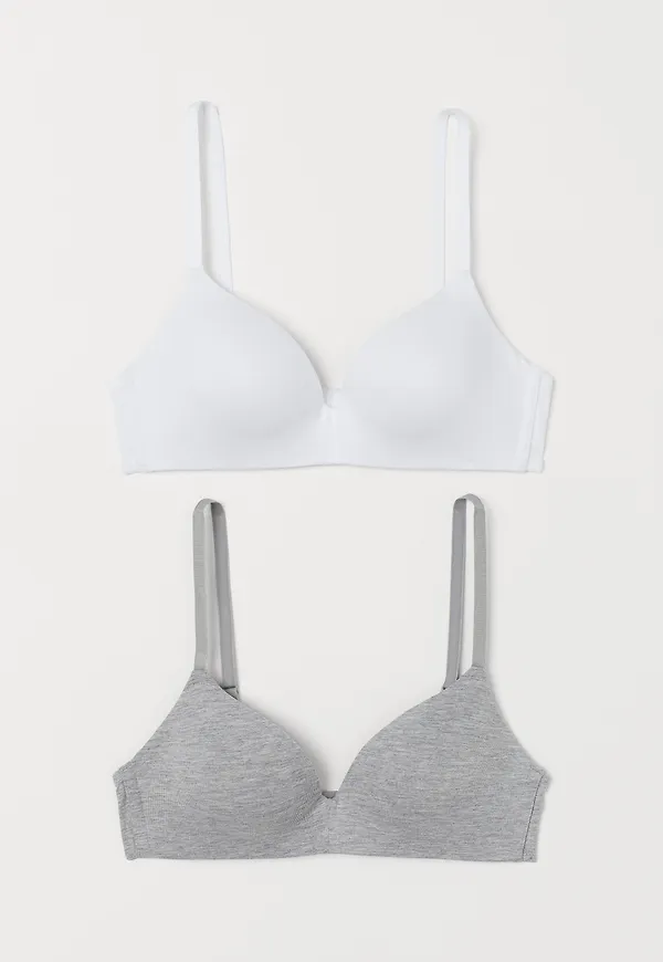 H&M 2-pack Vadderad Bh I Bomull Vit/ljus Gråmelerad, BHs i storlek 70D