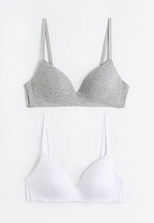 H&M 2-pack Vadderad Bh I Bomull Vit/ljusgråmelerad, BHs i storlek 75C