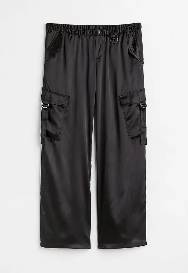 H&m+ Cargobyxa I Satin Svart, Cargobyxor i storlek XXXL