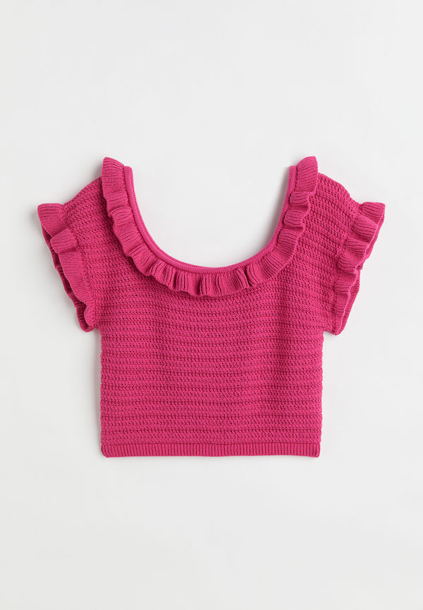 H&m+ Croppad Topp Med Volanger Cerise, Toppar i storlek 4XL och färg Rosa