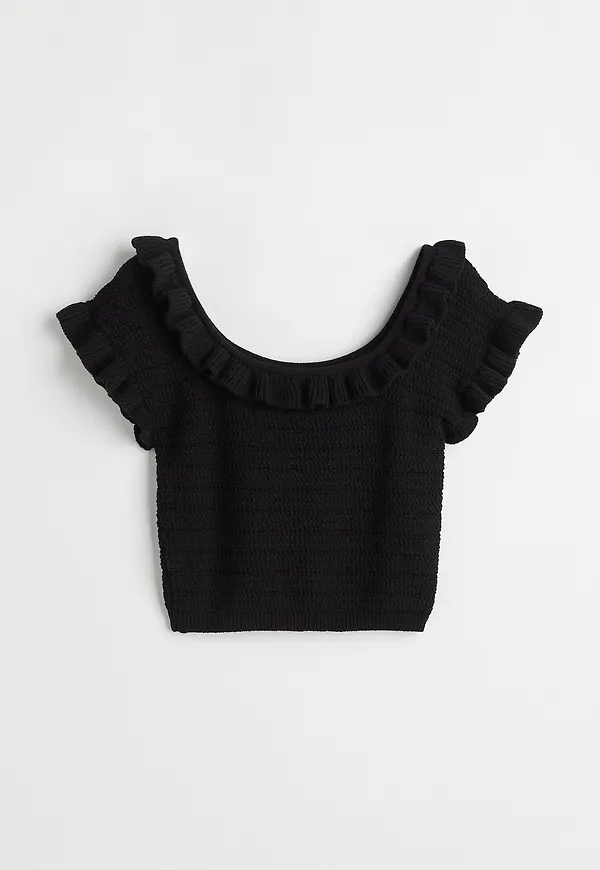 H&m+ Croppad Topp Med Volanger Svart, Toppar i storlek XL