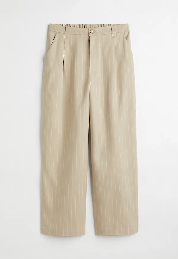 H&m+ Dressad Byxa Ljusbeige/kritstrecksrandig, Kostymbyxor i storlek L
