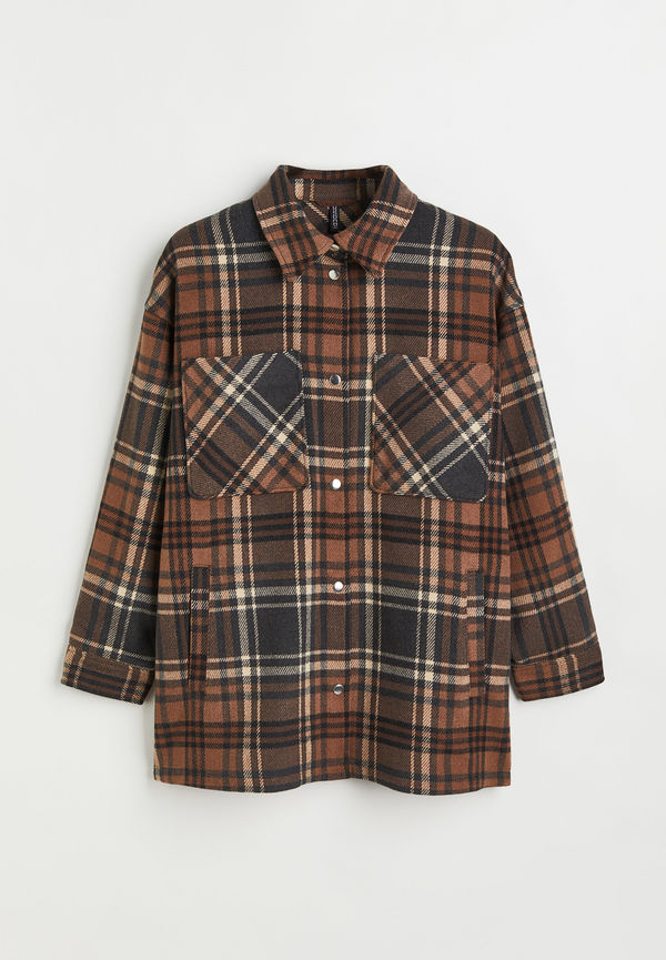 H&m+ Jacquardvävd Skjortjacka Brun/rutig, Overshirts i storlek XXL