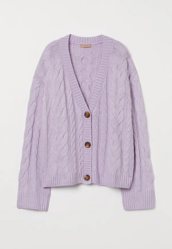 H&m+ Kabelstickad Kofta Ljuslila i storlek XL