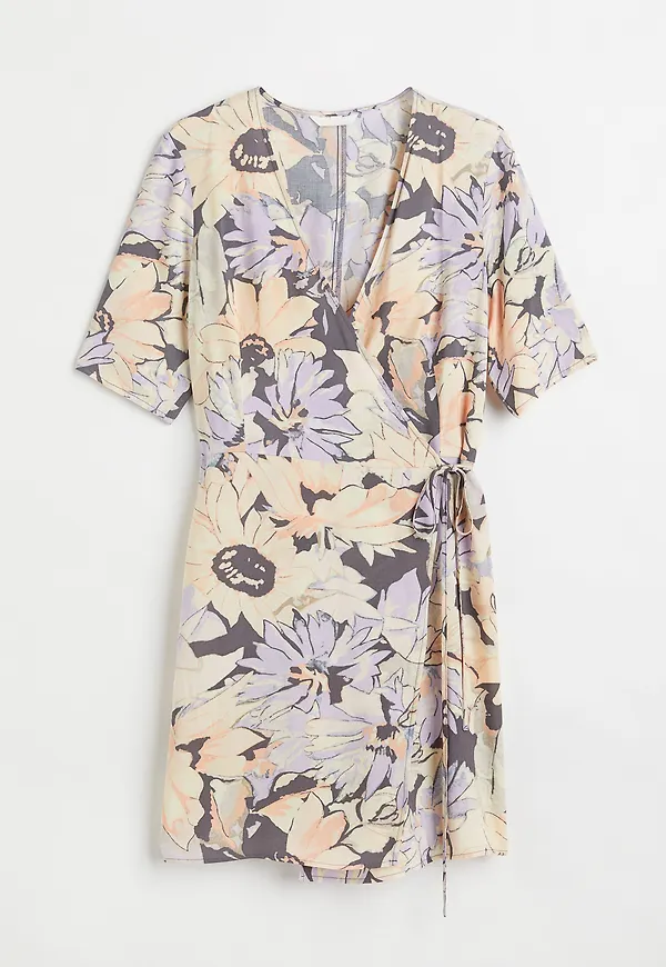 H&m+ Omlottklänning Grå/blommig, Vardagsklänningar i storlek L