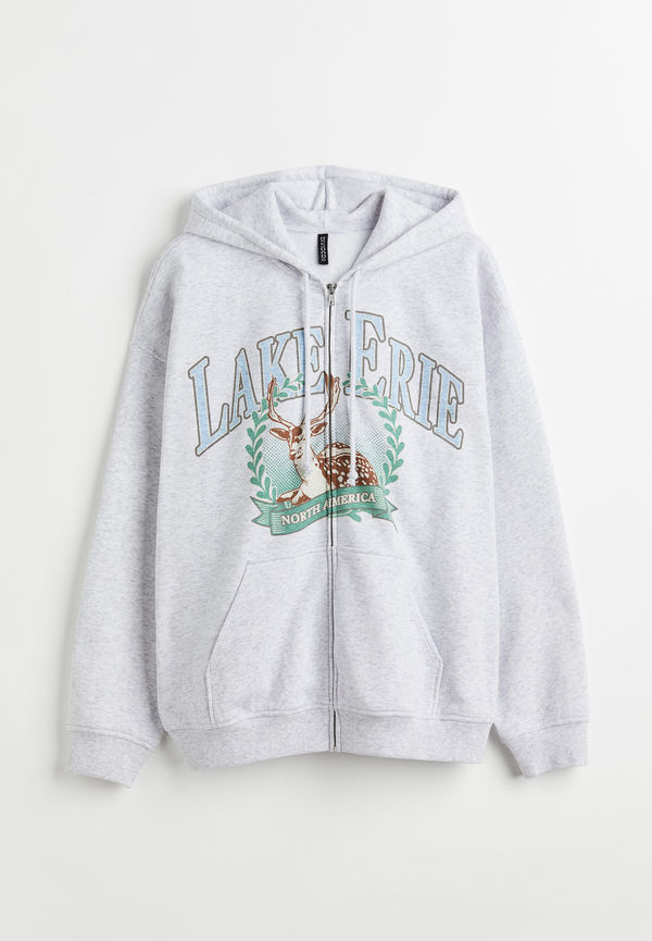 H&m+ Oversized Munkjacka Med Tryck Ljus Gråmelerad/lake Erie, Hoodies i storlek 4XL