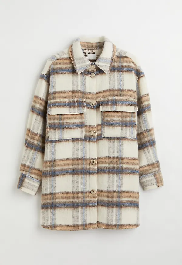 H&m+ Oversized Skjortjacka I Ullmix Ljusbeige/rutig, Jackor i storlek XXL