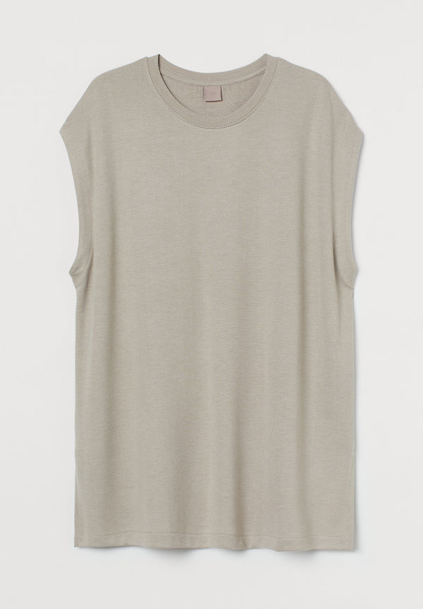 H&m+ Oversized Topp Ljus Gråbeige, Linnen i storlek XL och färg Vit