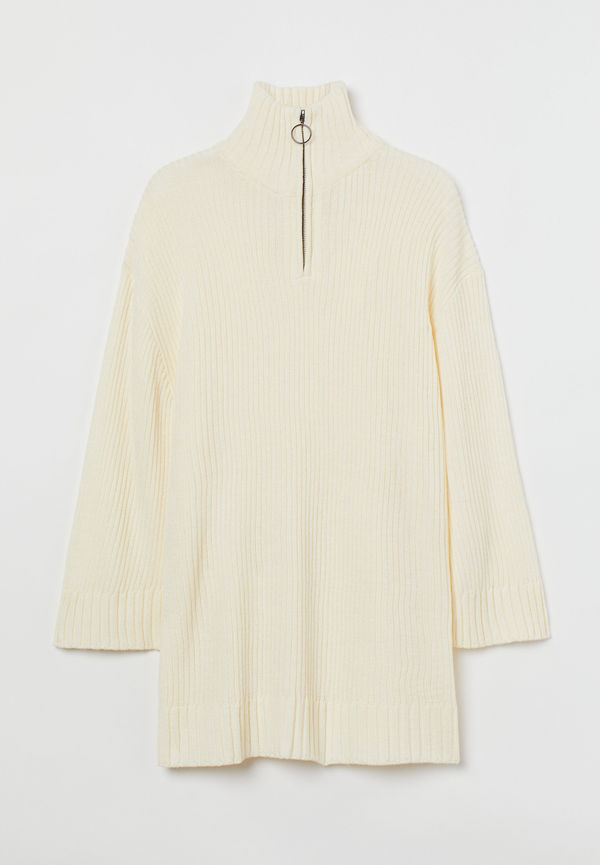 H&m+ Ribbstickad Tröja Med Dragkedja Crèmevit i storlek XXL