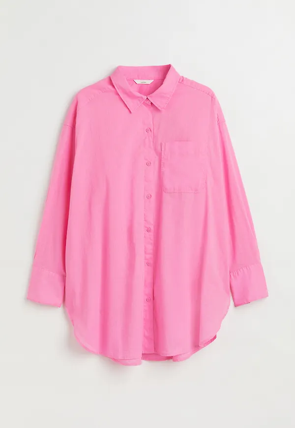 H&m+ Skjorta I Linmix Rosa, Casualskjortor i storlek XXXL