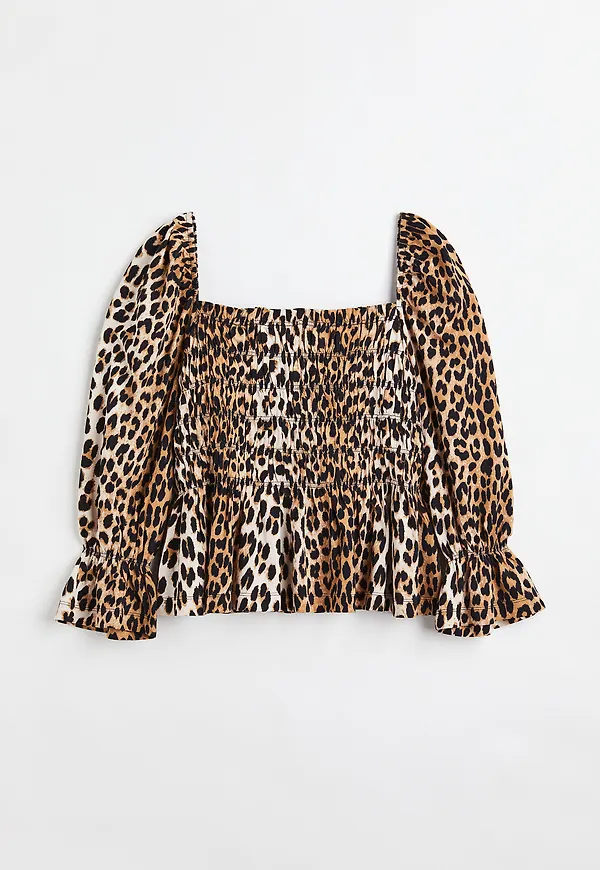 H&m+ Smockad Topp Beige/leopardmönstrad, Toppar i storlek 4XL och färg Svartvit