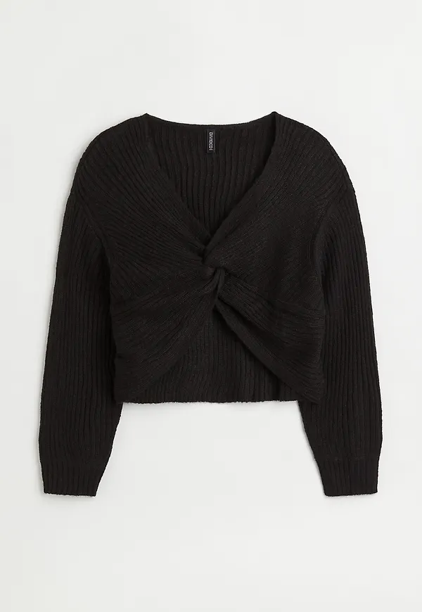 H&m+ Stickad Tröja Med Knyt Svart i storlek XXXL