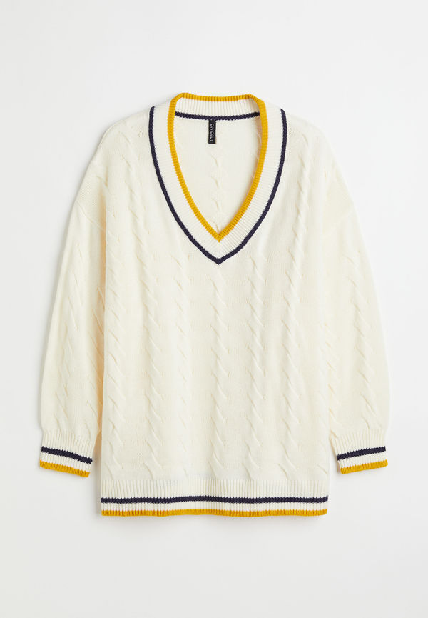 H&m+ Stickad Tröja Vit i storlek XXXL