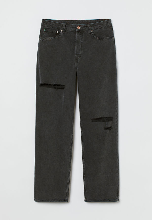 H&m+ Straight High Waist Jeans Svart/washed Out i storlek XXL