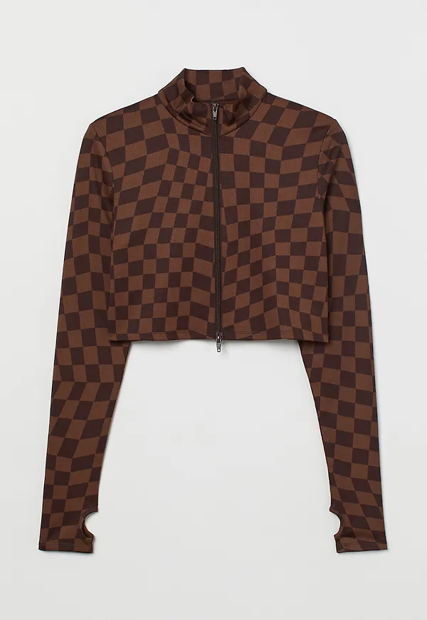 H&m+ Topp Med Dragkedja Brun/rutig, Toppar i storlek 4XL