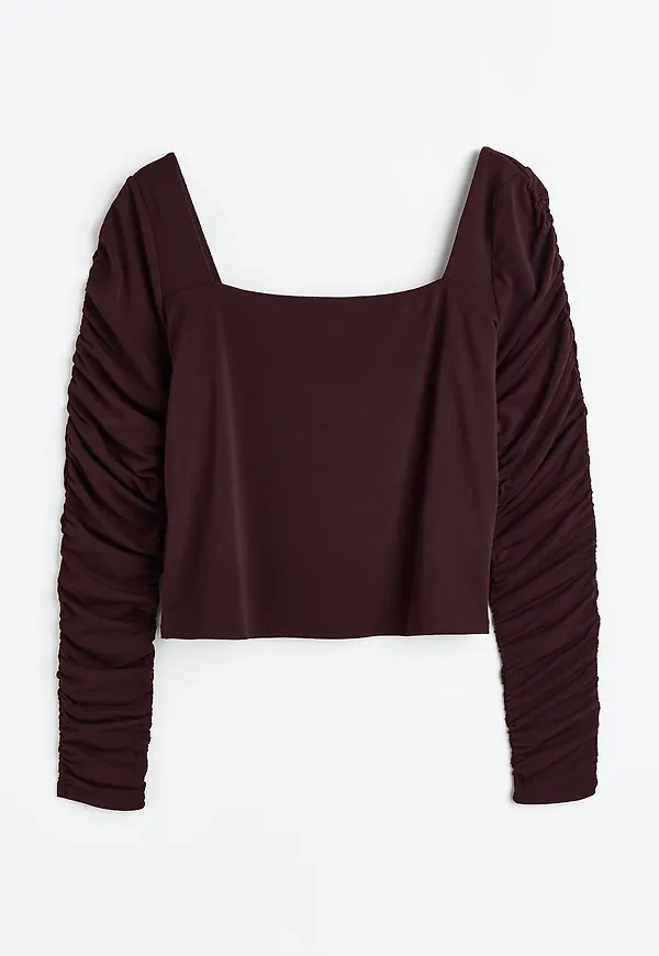 H&m+ Trikåtopp Med Rynkad Ärm Vinröd, Toppar i storlek XXL