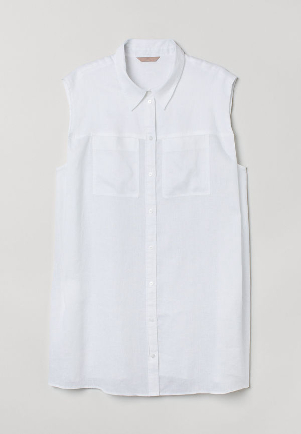 H&m+ Ärmlös Skjorta I Linne Vit, Casualskjortor i storlek XXL