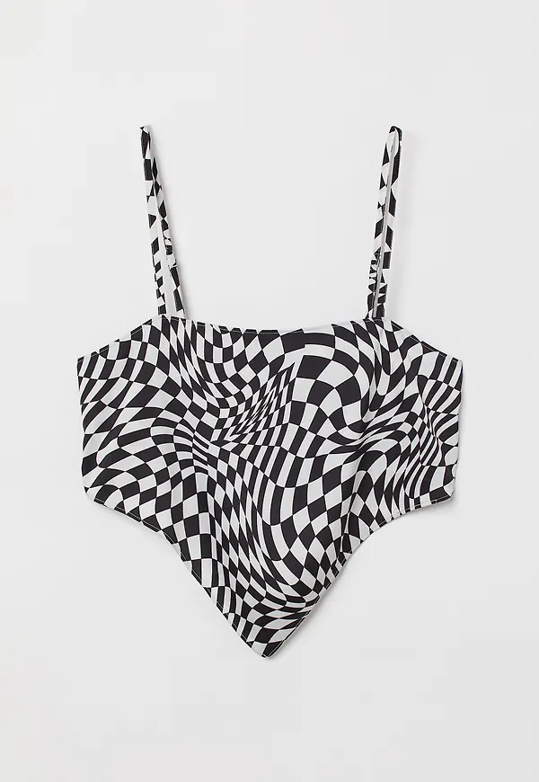H&M Asymmetrisk Satintopp Svart/vitrutig, Linnen i storlek XXS