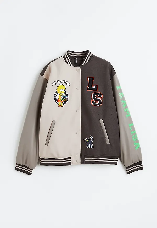 H&M Baseballjacka Med Motiv Mörk Gråbeige/simpsons, Jackor i storlek M och färg Vit