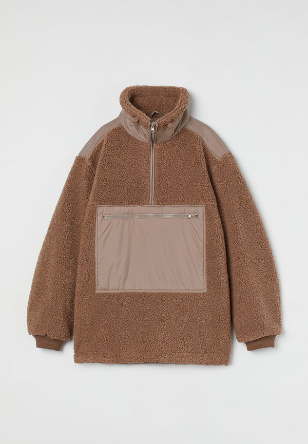 H&M Blockfärgad Pileanorak Mörkbeige, Jackor i storlek XL
